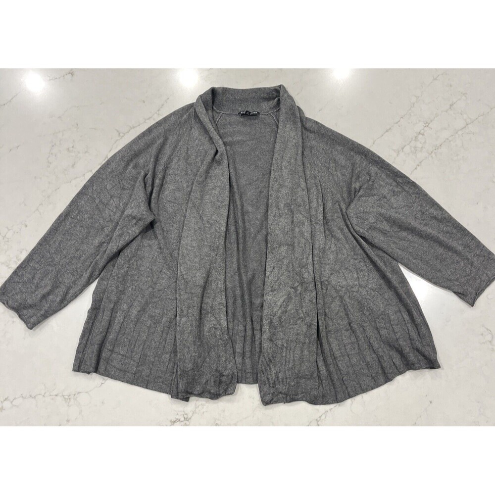 Eileen Fisher XL Charcoal Gray Open‎ Front Sweater Cardigan 3/4 Sleeve Viscose